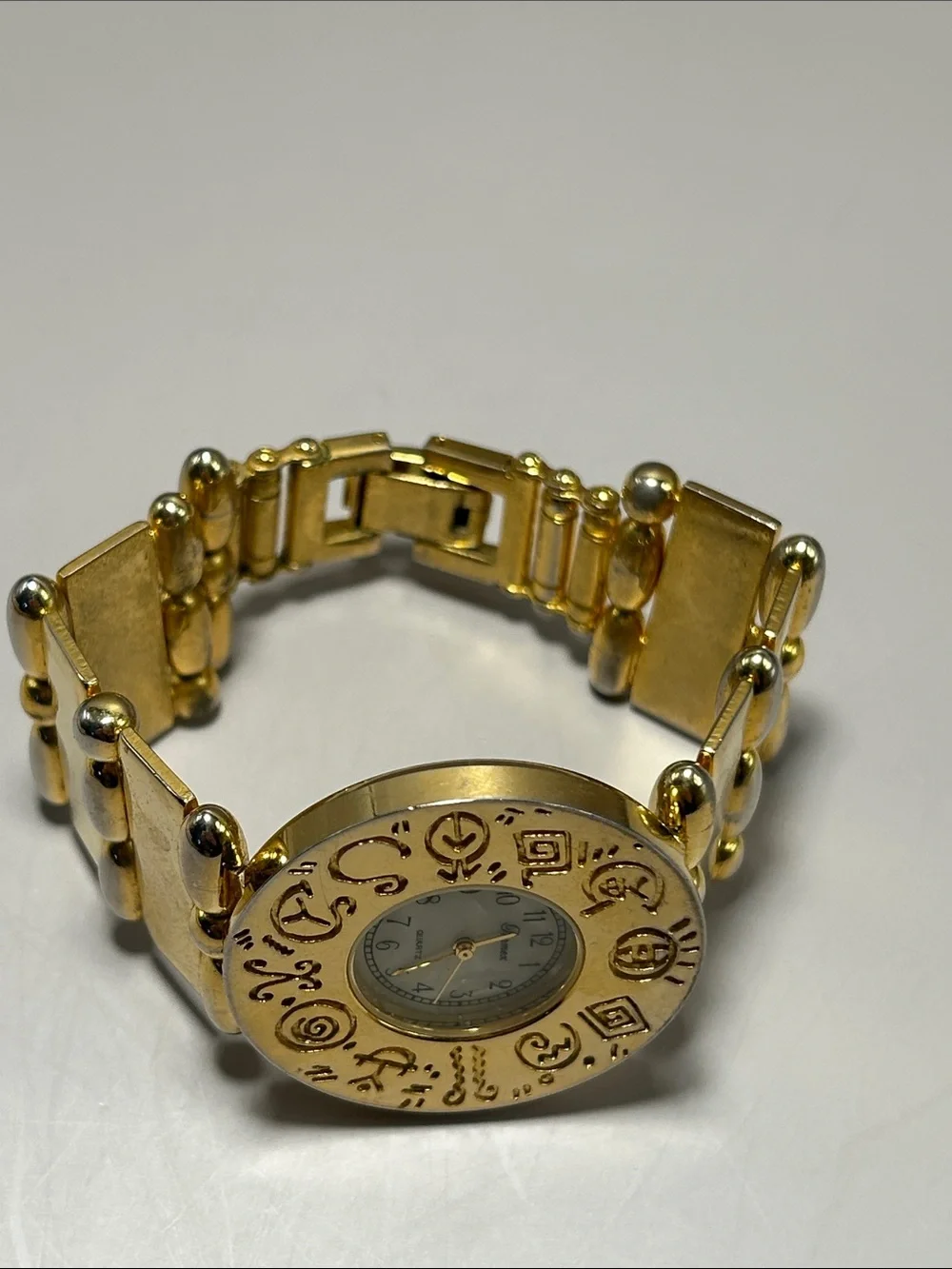 Costume Jewelry Gold-Tone Bracelet Watch with Decorative Dial